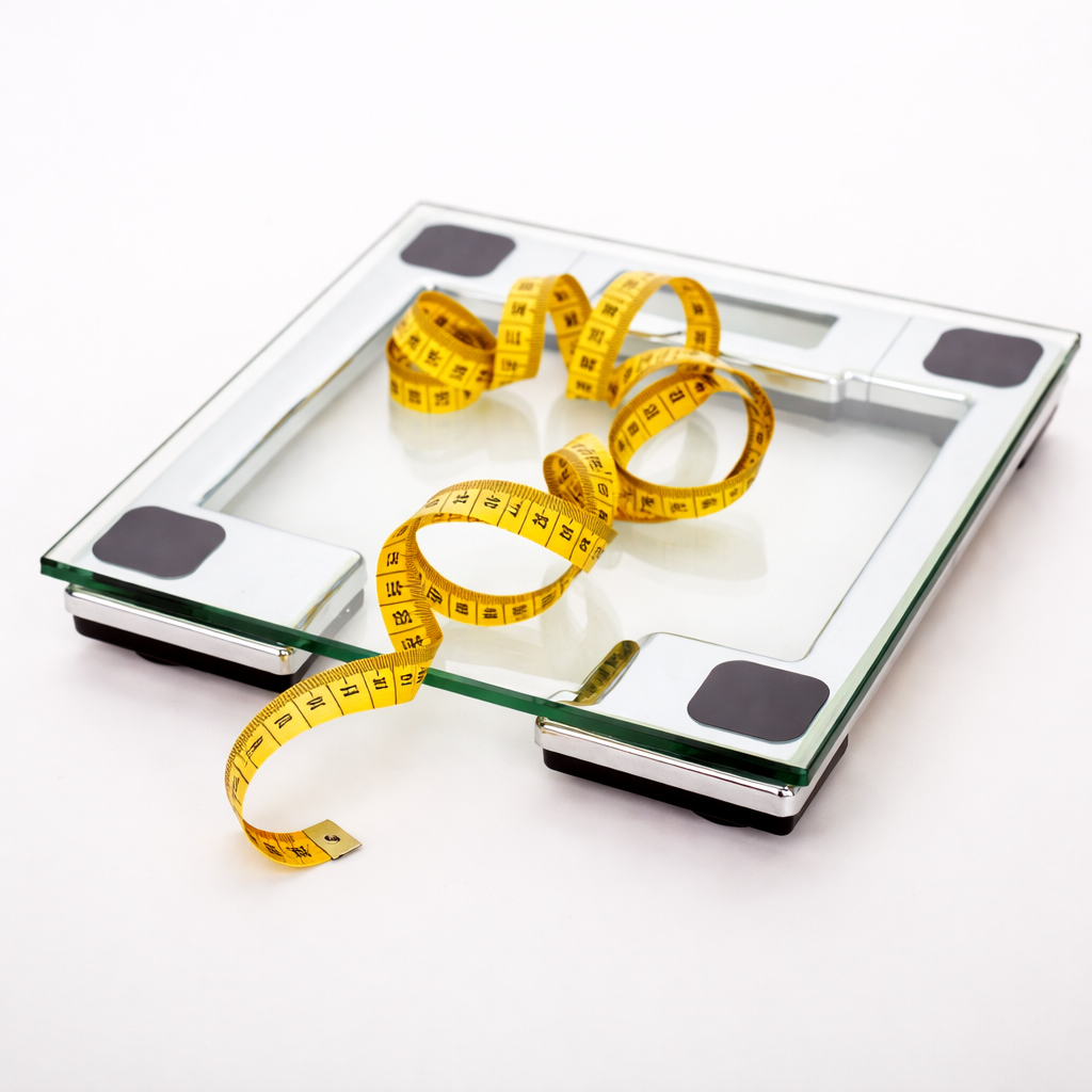 Digitale weegschaal met meetlint als symbool voor BMI berekenen en gewichtscontrole