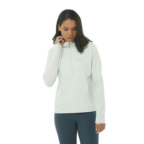 5b05e2144699cf29796368a47d370bd94ad066c4_selection_LC2286000_0_MOD_senseaerohybridhzhd_mistyblue_run_w Salomon Sense Aero Hybrid Half Zip Hooded Shirt Dames