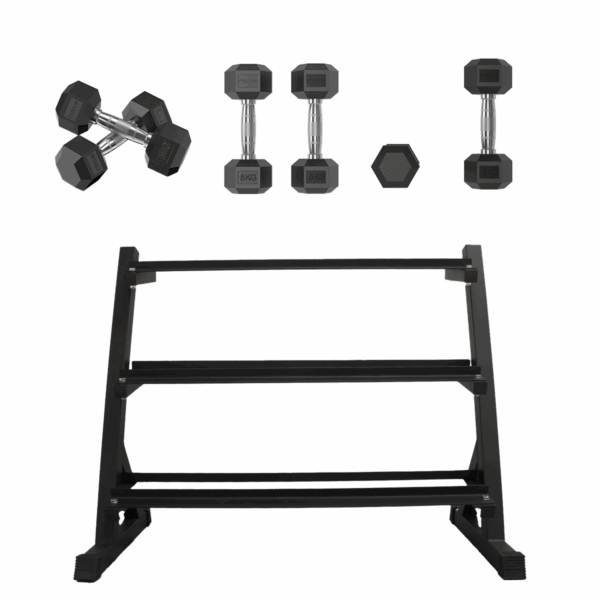 Hexa Dumbbell set 110 kg - Focus Fitness + Dumbbell Rack